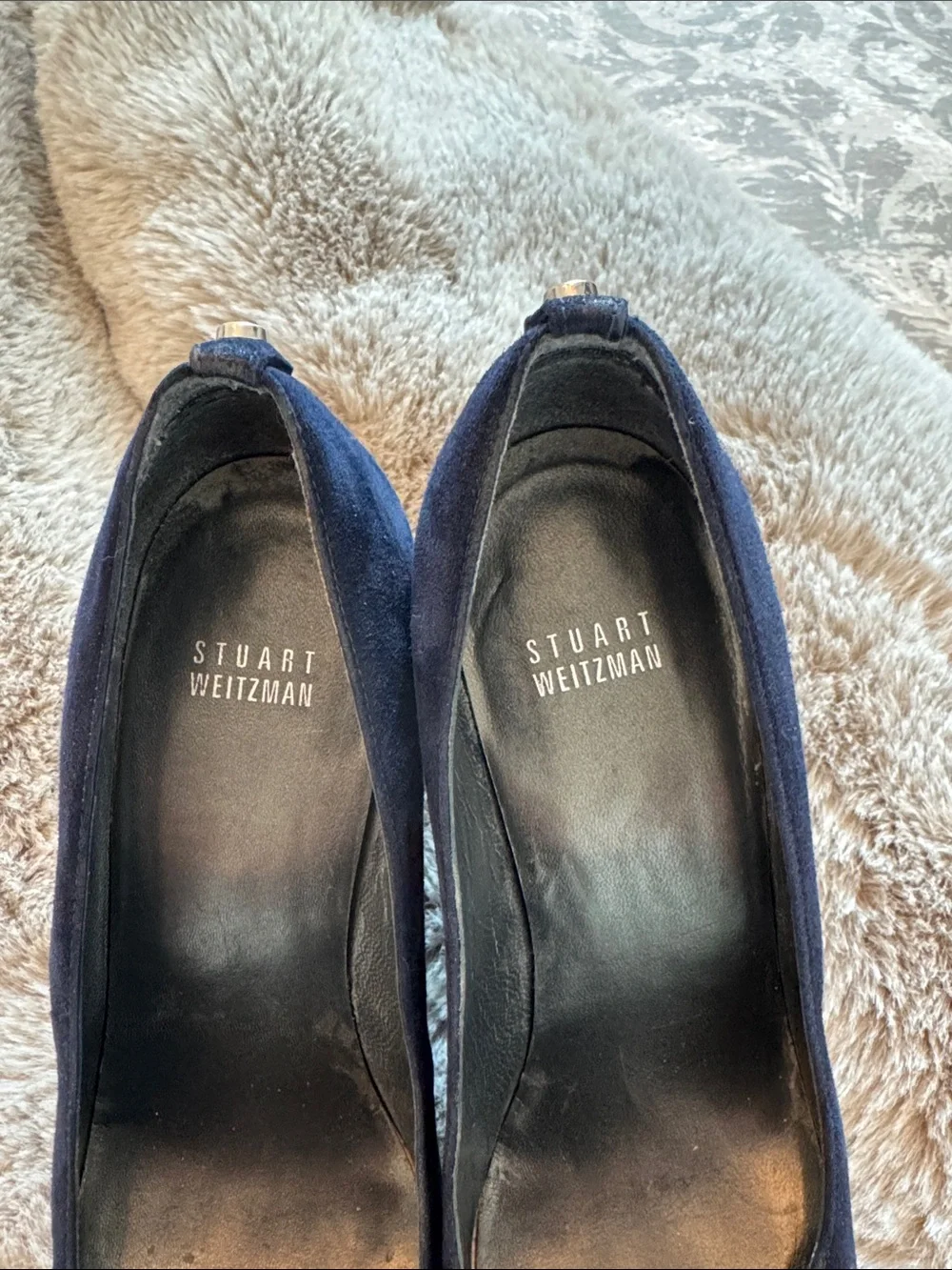 Stuart Weitzman Navy Suede Cork Wedge Pumps